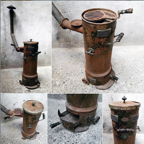 cocina estufa 1888 3ruedas chimenea o8.2 metal cobre 87-92.5x30-35x30-42-68 1u